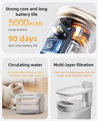 Pet wireless smart water fountain unplugged long battery life cyclic filtration induction automatic silent low power waterer