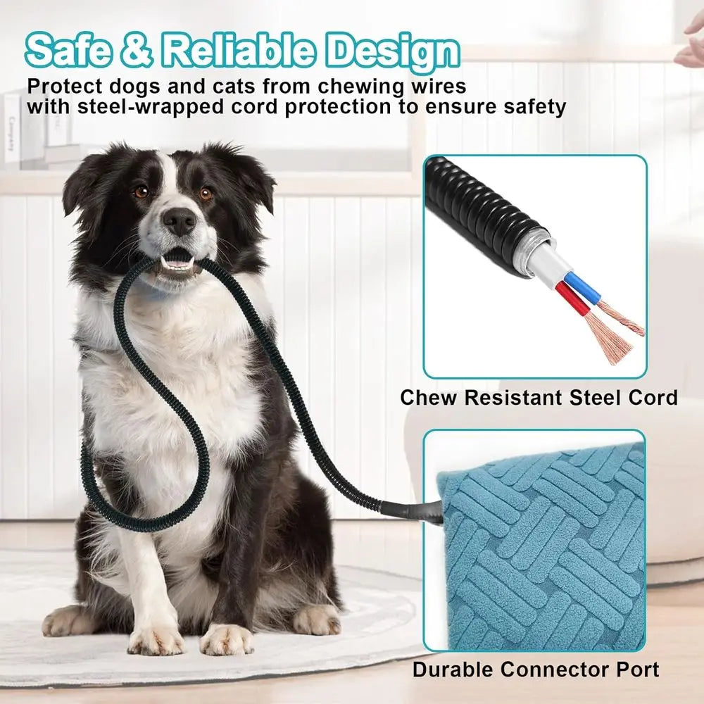 Large 47x30 Smart Thermostat Pet Heating Pad, Chew-Proof Cord, Soft Blue Stripe Cover for Dogs & Cats
