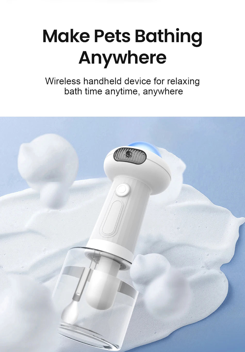 ROJECO Automatic Pet Foam Machine Dog Cleaning Soap Dispenser Wireless Cat Dog Bath Bubbler IPX7 Waterproof Shampoo Foam Sprayer