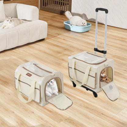 Double-Layer Rolling Pet Carrier Pet Rolling Suitcase Pet Trolley Bag with Mesh Windows for Cats Dogs on Travel Hiking Camping
