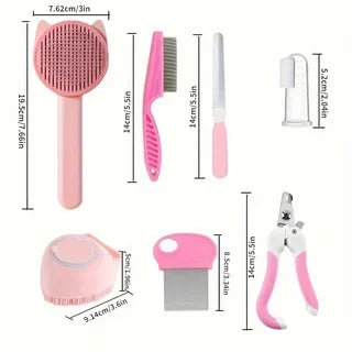 8Pcs Cat Brush Beauty Kit with Pet Nail Clippers and Files Pet Self-Cleaning Kit Flea Comb Pet Shampoo Bath Brush Pet Sheddin,'[