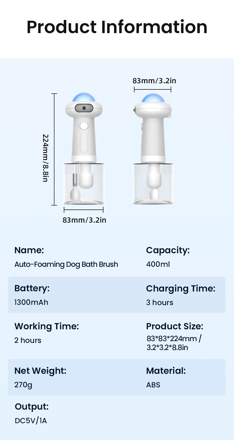 ROJECO Automatic Pet Foam Machine Dog Cleaning Soap Dispenser Wireless Cat Dog Bath Bubbler IPX7 Waterproof Shampoo Foam Sprayer