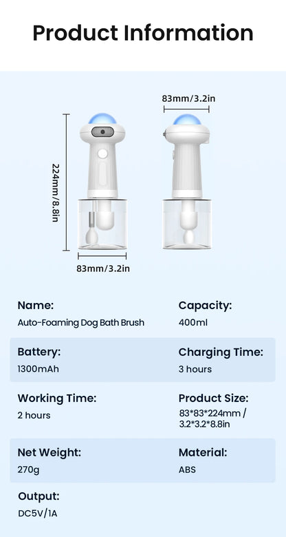 ROJECO Automatic Pet Foam Machine Dog Cleaning Soap Dispenser Wireless Cat Dog Bath Bubbler IPX7 Waterproof Shampoo Foam Sprayer