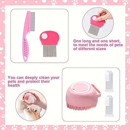 8Pcs Cat Brush Beauty Kit with Pet Nail Clippers and Files Pet Self-Cleaning Kit Flea Comb Pet Shampoo Bath Brush Pet Sheddin,'[