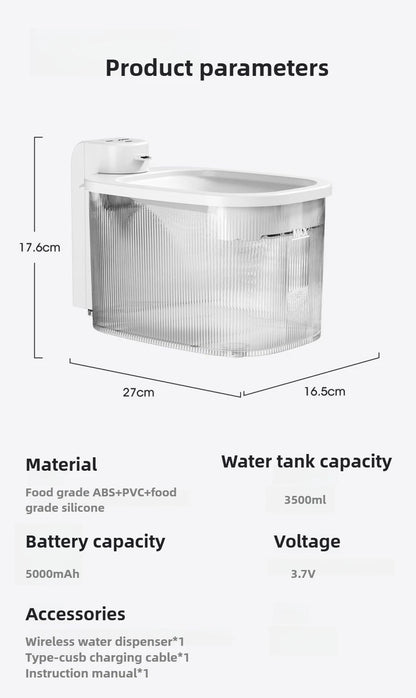 Pet wireless smart water fountain unplugged long battery life cyclic filtration induction automatic silent low power waterer