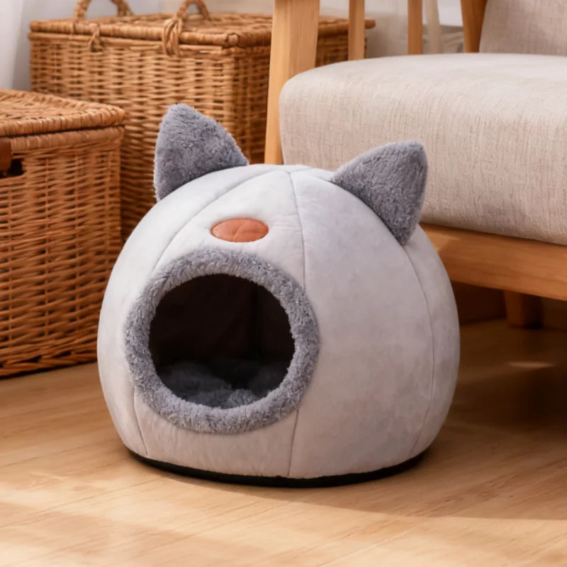 cosy winter cat bed with cute cat ear design for indoor comfort