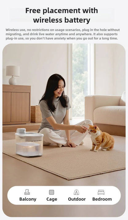 Pet wireless smart water fountain unplugged long battery life cyclic filtration induction automatic silent low power waterer