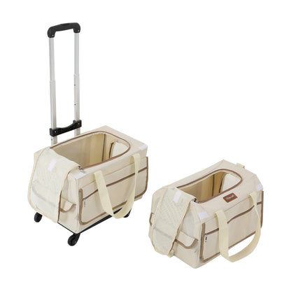 Double-Layer Rolling Pet Carrier Pet Rolling Suitcase Pet Trolley Bag with Mesh Windows for Cats Dogs on Travel Hiking Camping
