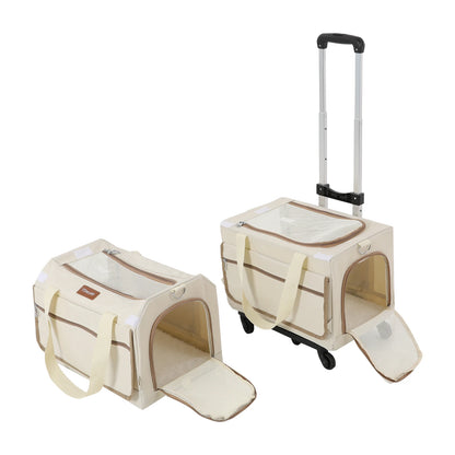 Double-Layer Rolling Pet Carrier Pet Rolling Suitcase Pet Trolley Bag with Mesh Windows for Cats Dogs on Travel Hiking Camping