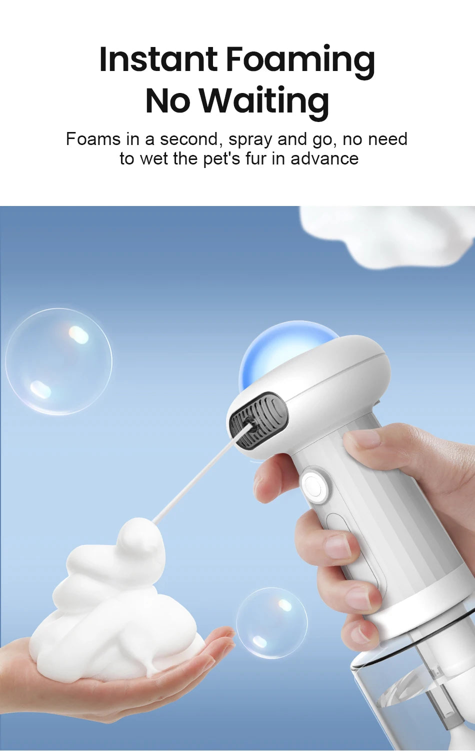 ROJECO Automatic Pet Foam Machine Dog Cleaning Soap Dispenser Wireless Cat Dog Bath Bubbler IPX7 Waterproof Shampoo Foam Sprayer