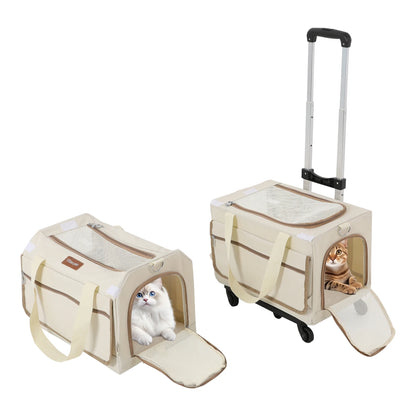 Double-Layer Rolling Pet Carrier Pet Rolling Suitcase Pet Trolley Bag with Mesh Windows for Cats Dogs on Travel Hiking Camping