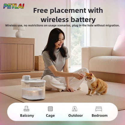 Pet wireless smart water fountain unplugged long battery life cyclic filtration induction automatic silent low power waterer