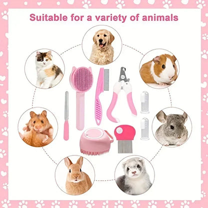 8Pcs Cat Brush Beauty Kit with Pet Nail Clippers and Files Pet Self-Cleaning Kit Flea Comb Pet Shampoo Bath Brush Pet Sheddin,'[