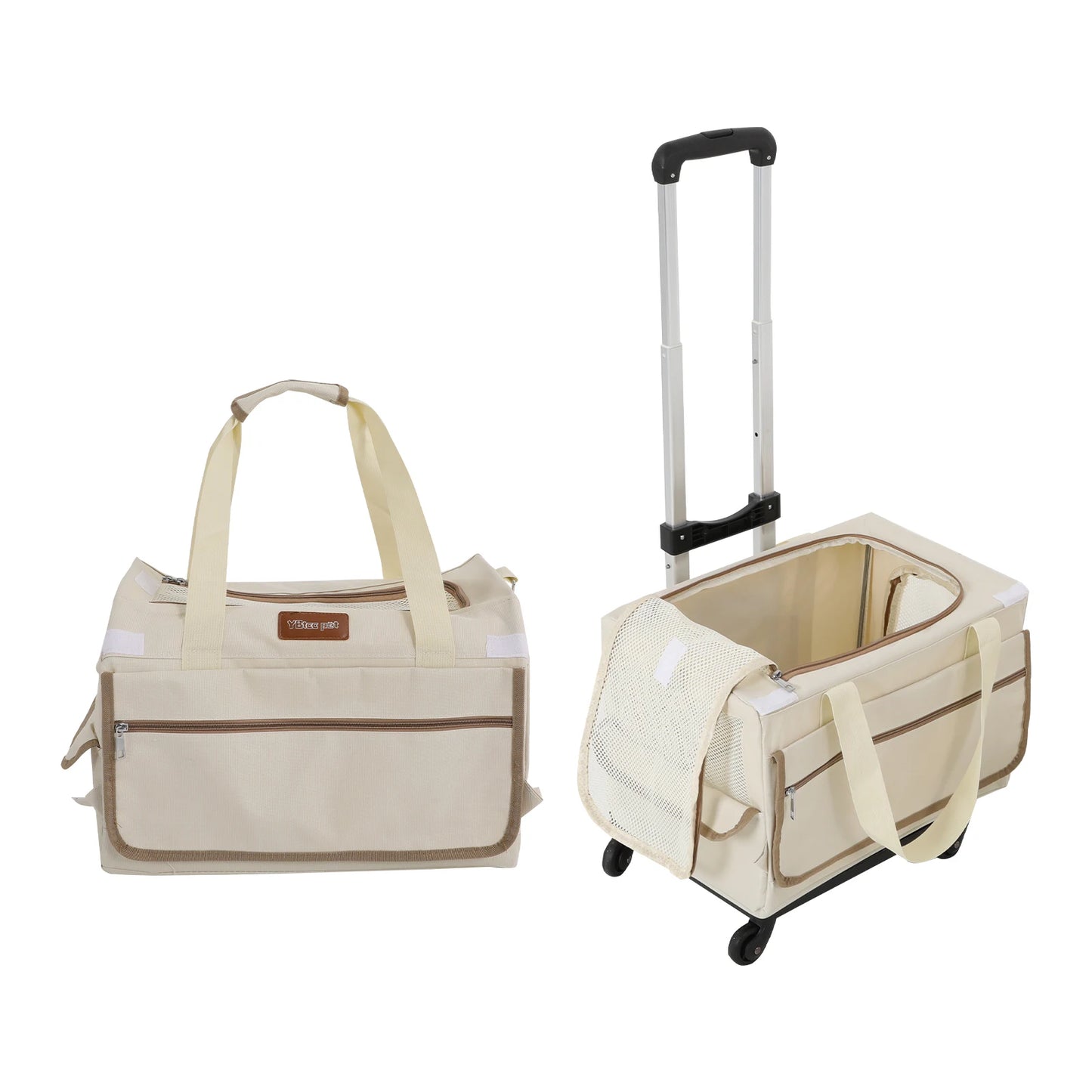 Double-Layer Rolling Pet Carrier Pet Rolling Suitcase Pet Trolley Bag with Mesh Windows for Cats Dogs on Travel Hiking Camping