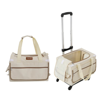 Double-Layer Rolling Pet Carrier Pet Rolling Suitcase Pet Trolley Bag with Mesh Windows for Cats Dogs on Travel Hiking Camping