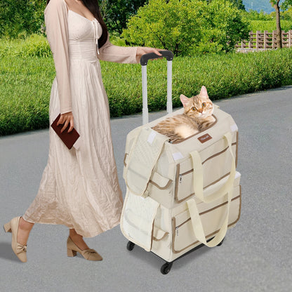 Double-Layer Rolling Pet Carrier Pet Rolling Suitcase Pet Trolley Bag with Mesh Windows for Cats Dogs on Travel Hiking Camping