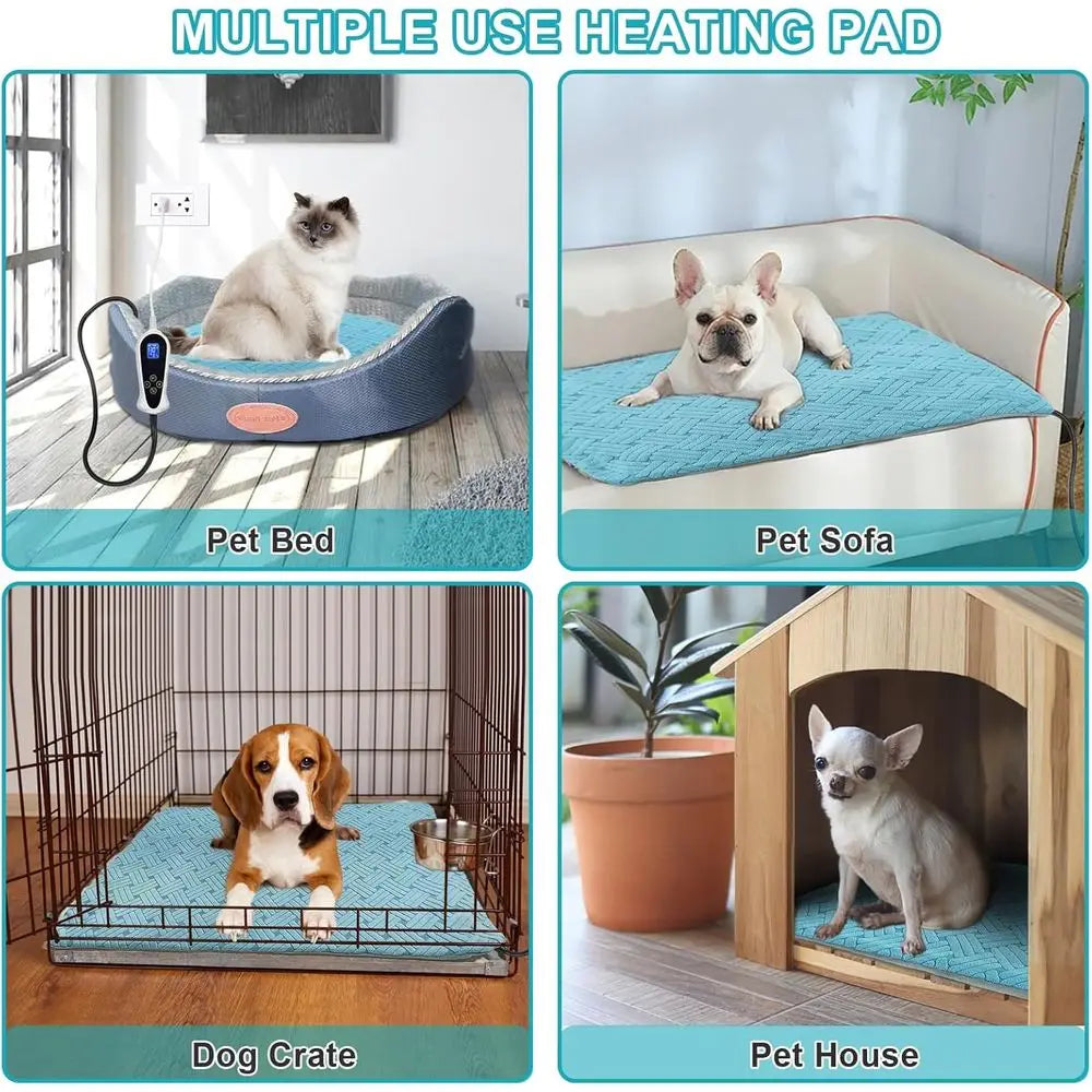 Large 47x30 Smart Thermostat Pet Heating Pad, Chew-Proof Cord, Soft Blue Stripe Cover for Dogs & Cats