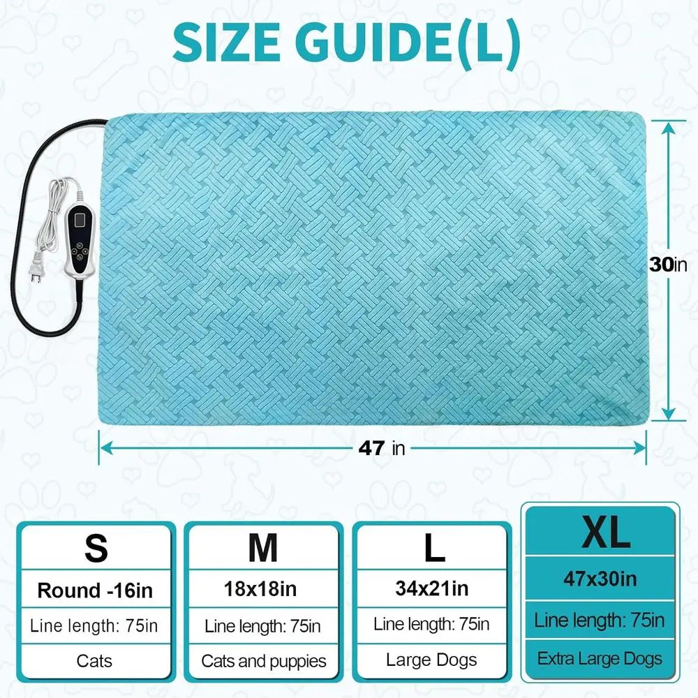 Large 47x30 Smart Thermostat Pet Heating Pad, Chew-Proof Cord, Soft Blue Stripe Cover for Dogs & Cats