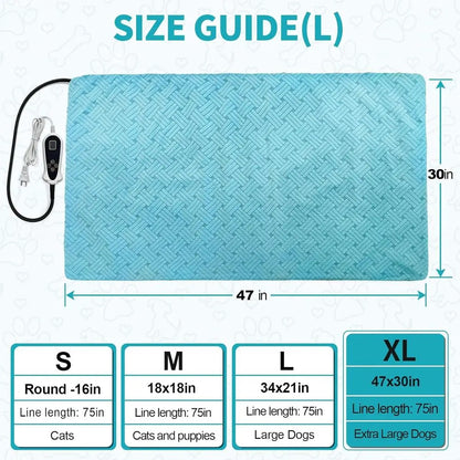 Large 47x30 Smart Thermostat Pet Heating Pad, Chew-Proof Cord, Soft Blue Stripe Cover for Dogs & Cats
