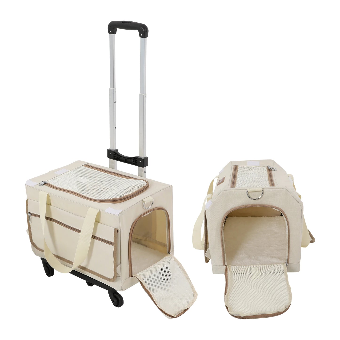 Double-Layer Rolling Pet Carrier Pet Rolling Suitcase Pet Trolley Bag with Mesh Windows for Cats Dogs on Travel Hiking Camping