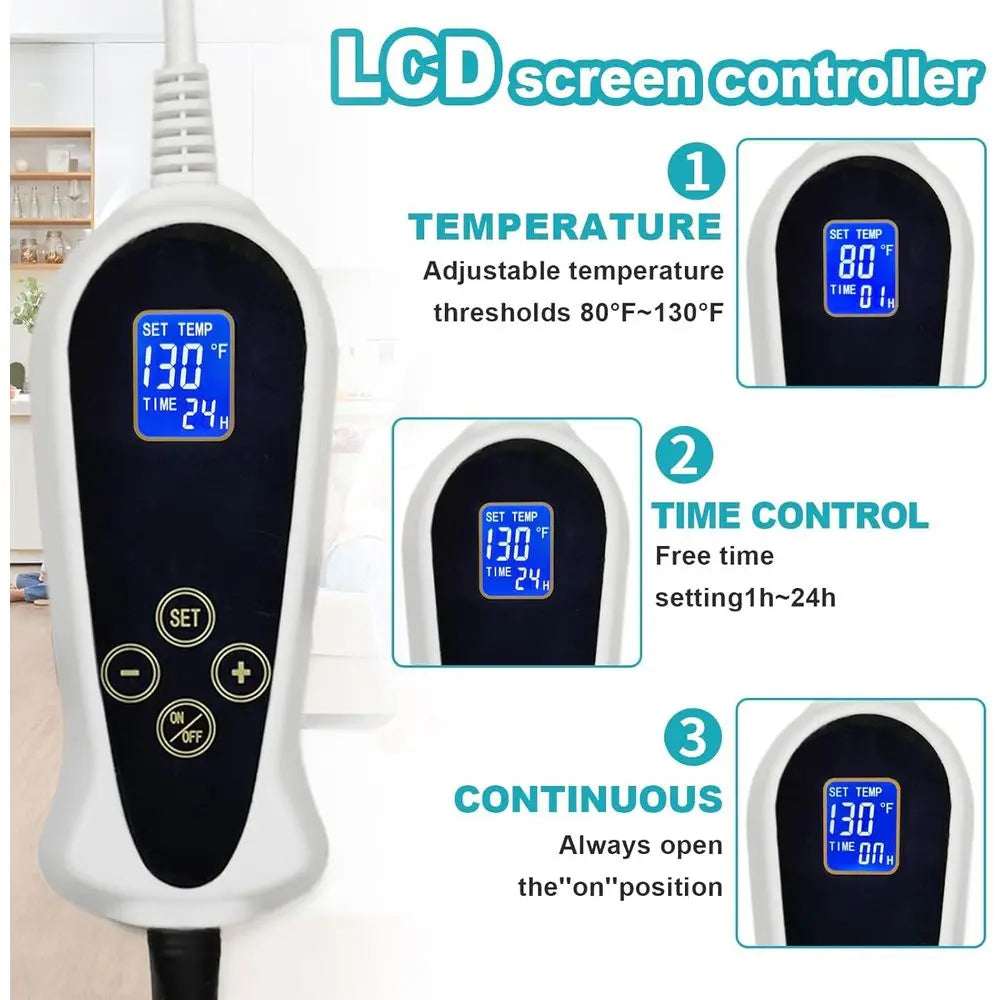 Large 47x30 Smart Thermostat Pet Heating Pad, Chew-Proof Cord, Soft Blue Stripe Cover for Dogs & Cats