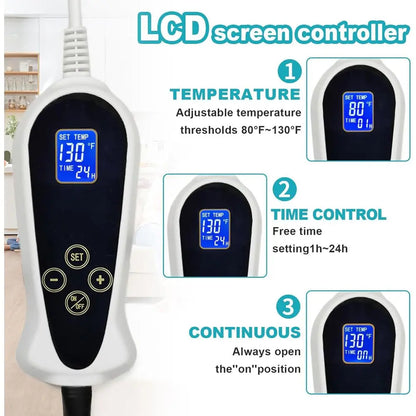 Large 47x30 Smart Thermostat Pet Heating Pad, Chew-Proof Cord, Soft Blue Stripe Cover for Dogs & Cats